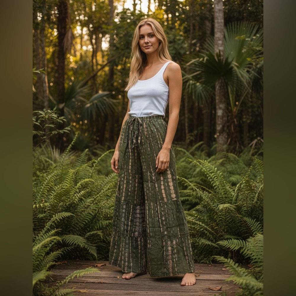 Green Tie-Dye palazzo pants